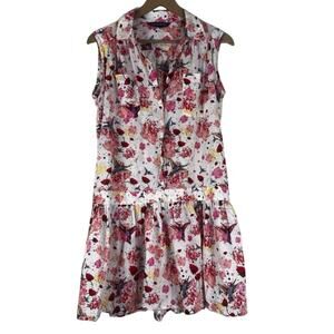 French Connection Tunic Top Womens XS White Floral 100% Cotton Sleeveless Dainty
